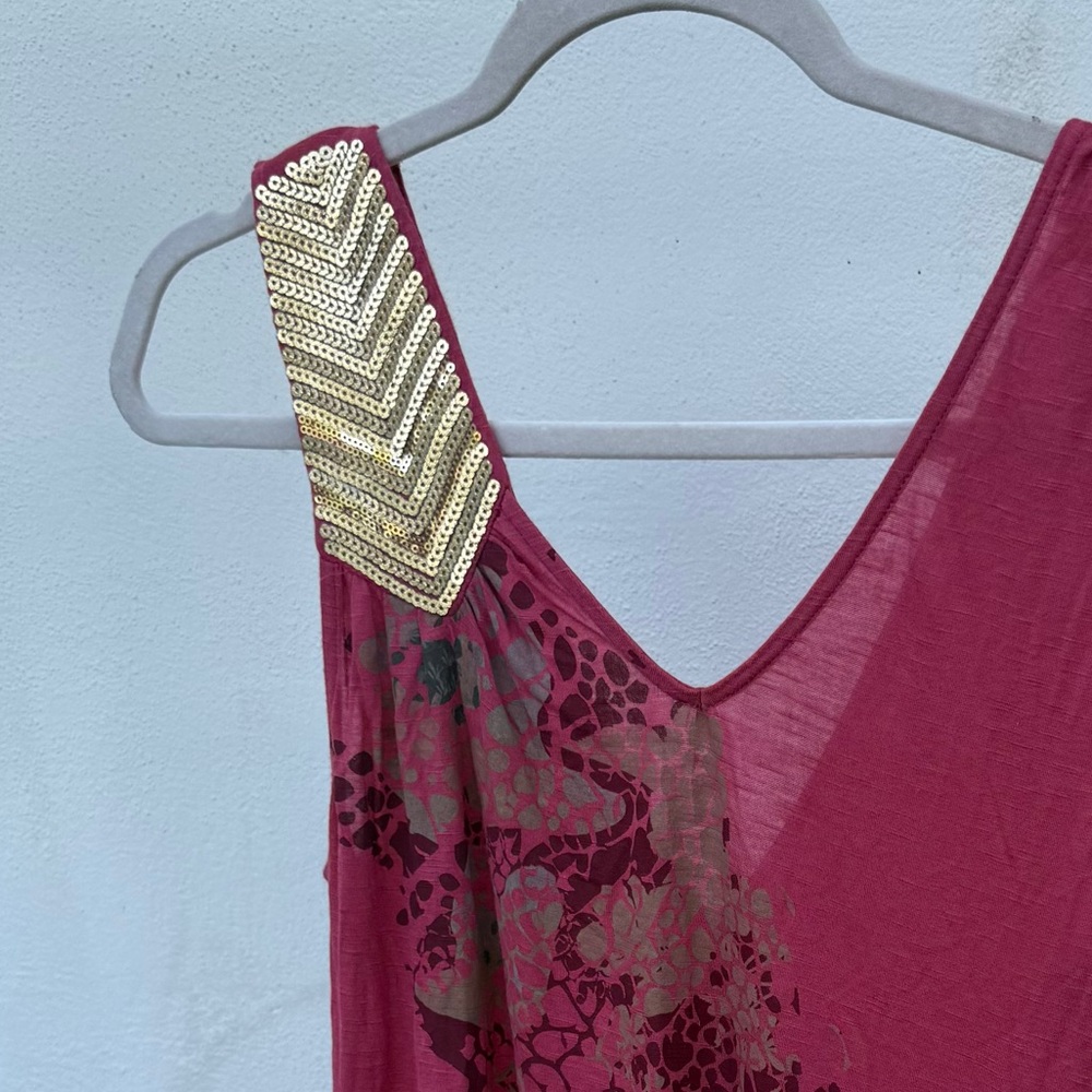 Y2K Red & Gold Sequin Ruffle Tank Top Size Small - Picture 2 of 5